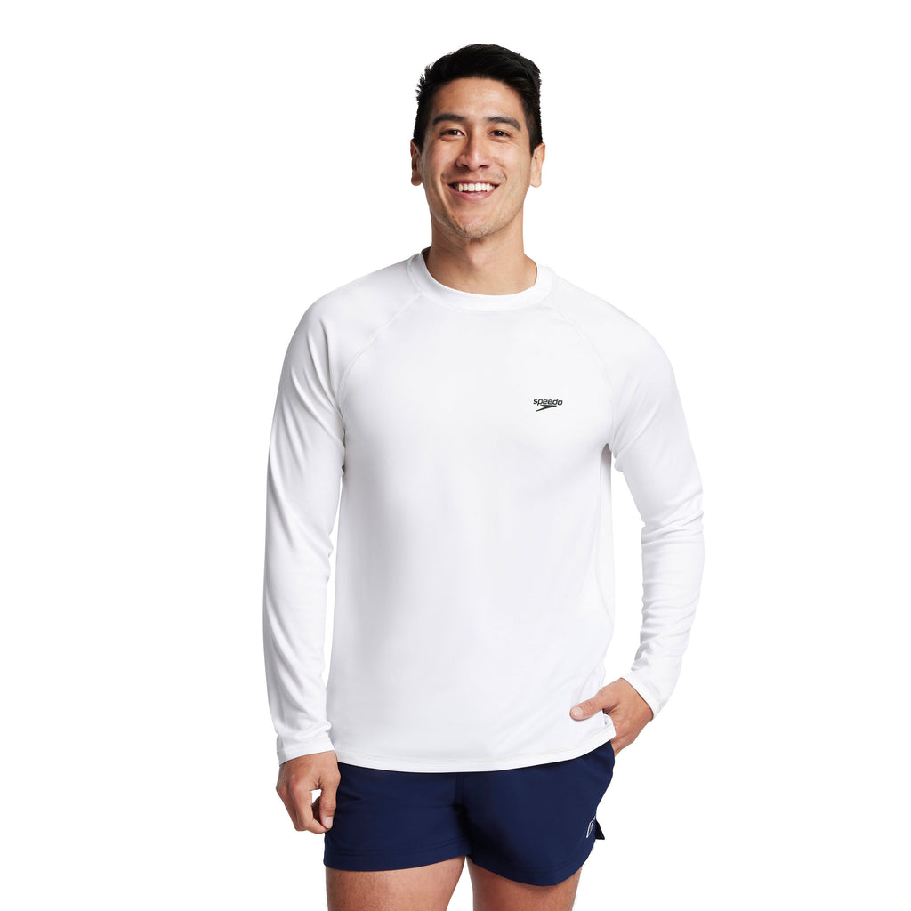 Speedo Men's Long Sleeve Swim Shirt white front