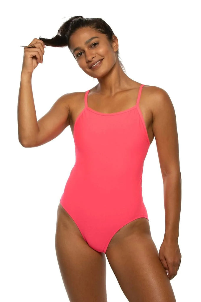 Jolyn Devon Swim Solid Onesie hot pink