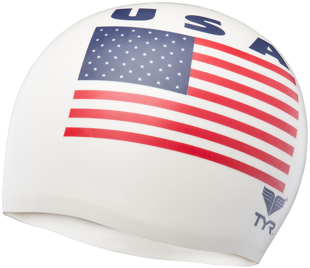 TYR USA Silicone Swim Cap white