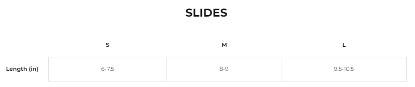 jolyn slides size chart